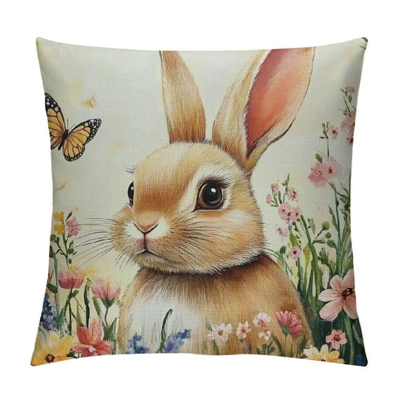 PRATYUS Easter Pillow Covers Bunny Easter Throw Pillow Covers Spring Floral Rabbit Decorative Outdoor Pillowcases Cushion Covers for Couch Sofa Bedroom Holiday Outdoor 12x12in