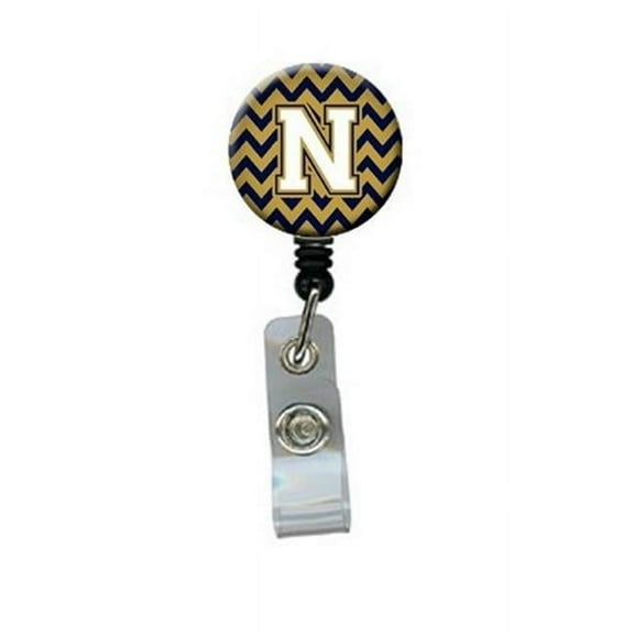 Carolines Treasures CJ1057-NBR Letter N Chevron Navy Blue & Gold Retractable Badge Reel