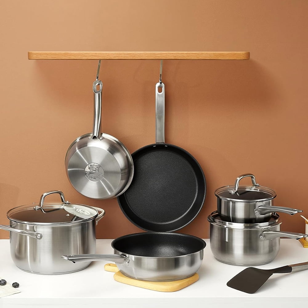 Koch Systeme CS 10 Piece Stainless Steel Pots and Pans Set, Cookware Set with Nonstick Coating for Professional Cooking, Oven & Dishwasher Safe