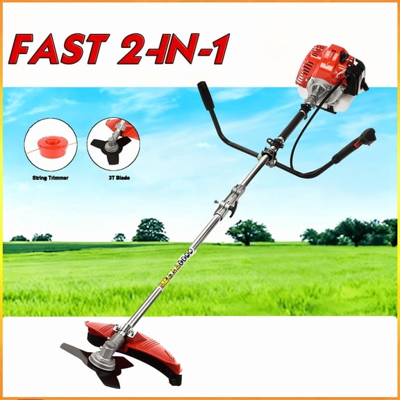 Seipouy 52CC Gas Power String Trimmer Cordless, 2 in 1 Multifunction Petrol Hedge Trimmer, Gas Lawn Mower Brush Cutter, 2-Stroke Weed Wacker, for Lawn, Garden, etc