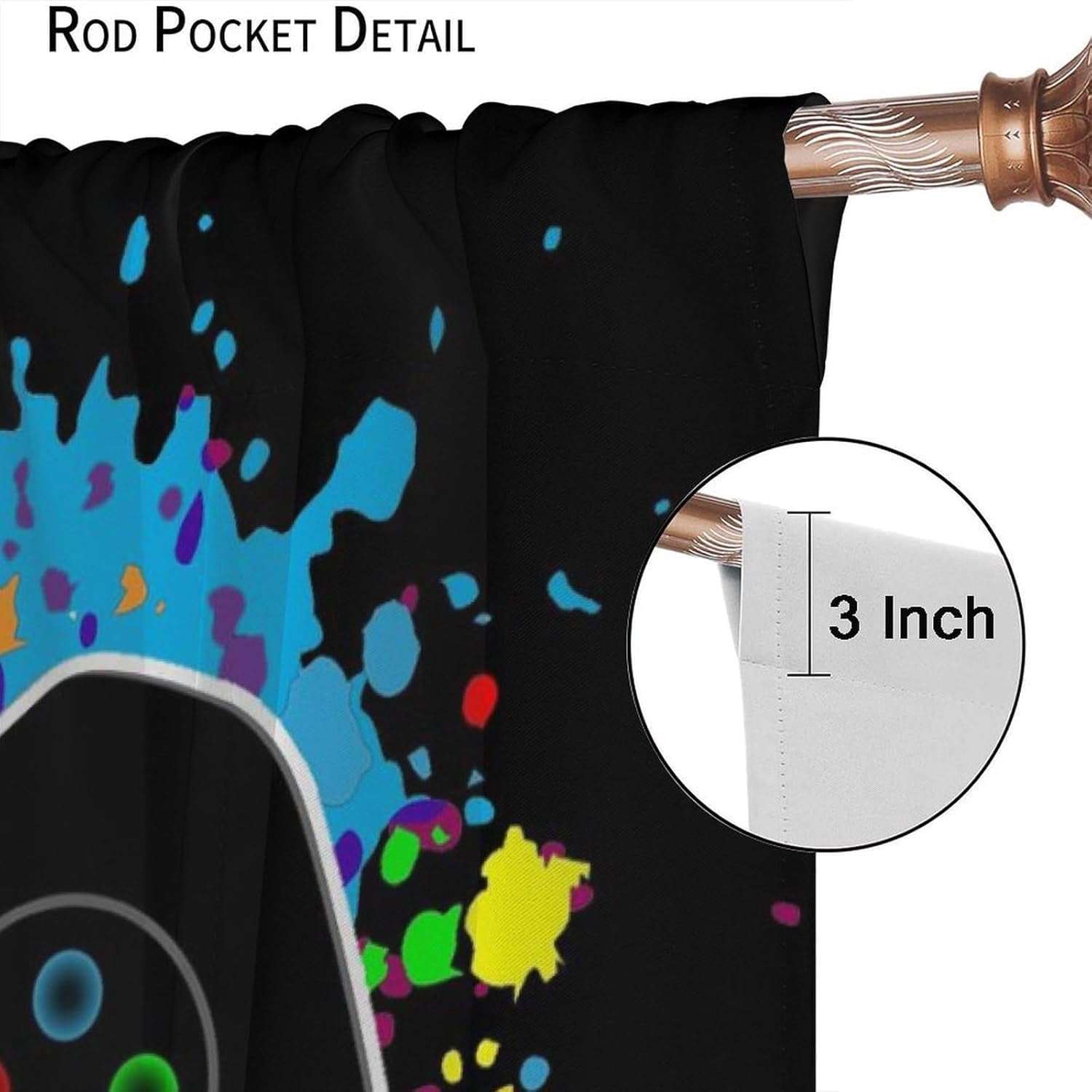 Gamer Blackout Curtains, Fun Colorful Graffiti Art Gamepad Neon Controller Print Rod Pocket Window Treatments Drapes for Boys Girls Teens Bedroom Living Room Playroom Decor 84x84in