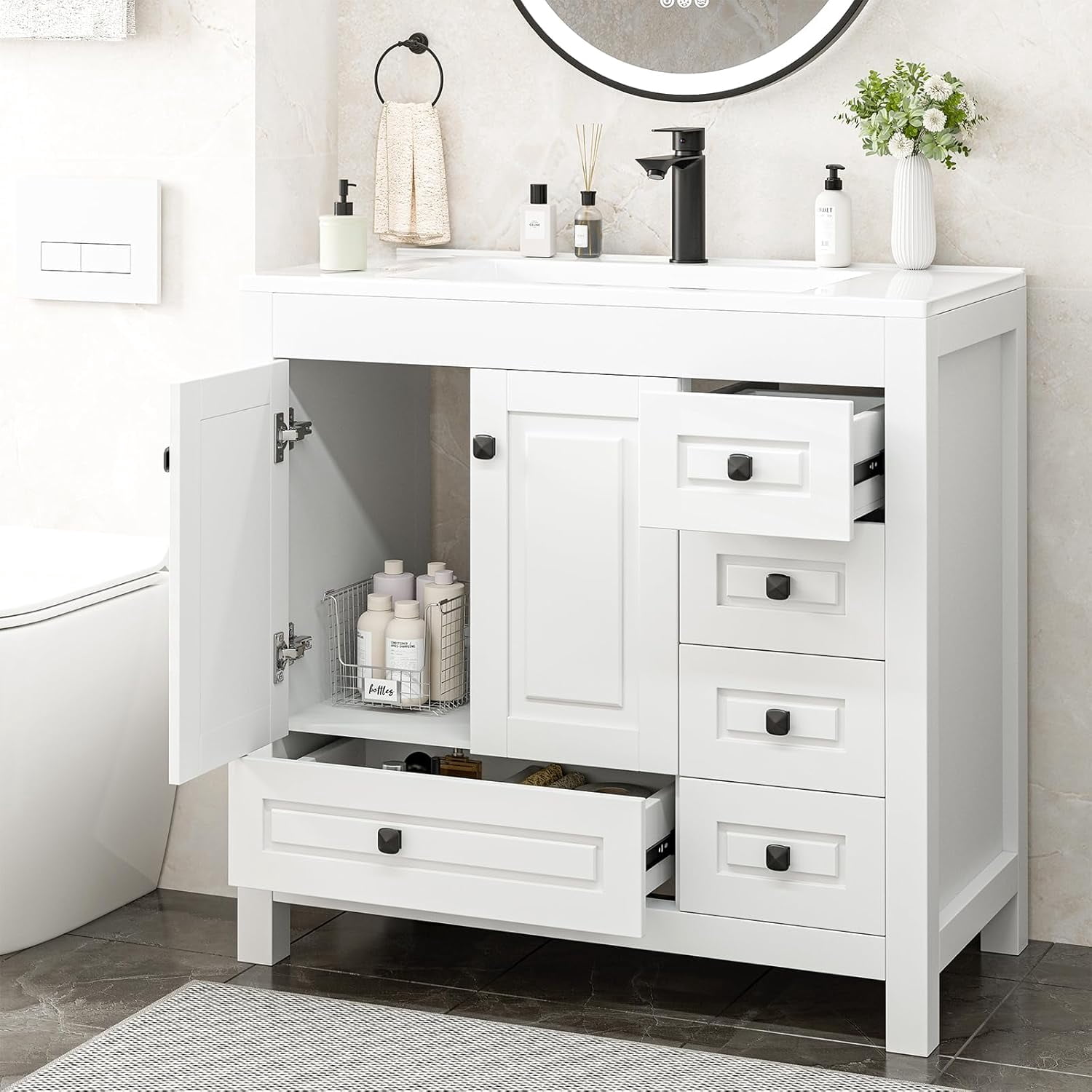 GAZHOME Bathroom Vanity with Sink , Modern Thickened Bathroom Storage ...