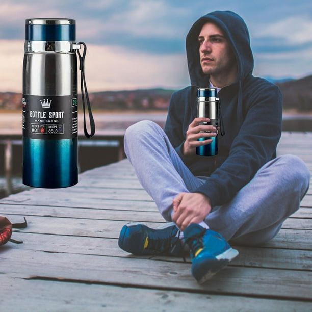 Vaso portátil aislante de cuerda para invierno - botella de vacío de acero inoxidable de 1000 ml con asa de vehículo de gran capacidad para viajes al aire libre 24 horas