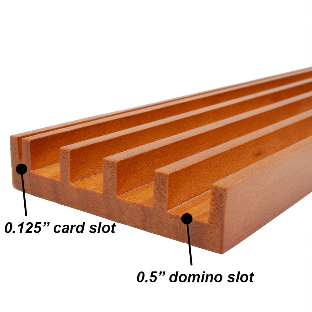 GSE Games & Sports Expert Set of 4 Wooden Domino & Playing Card Racks Trays Holders, Organizer for Mexican Train/Chicken Foot Dominoes Games and Card Games