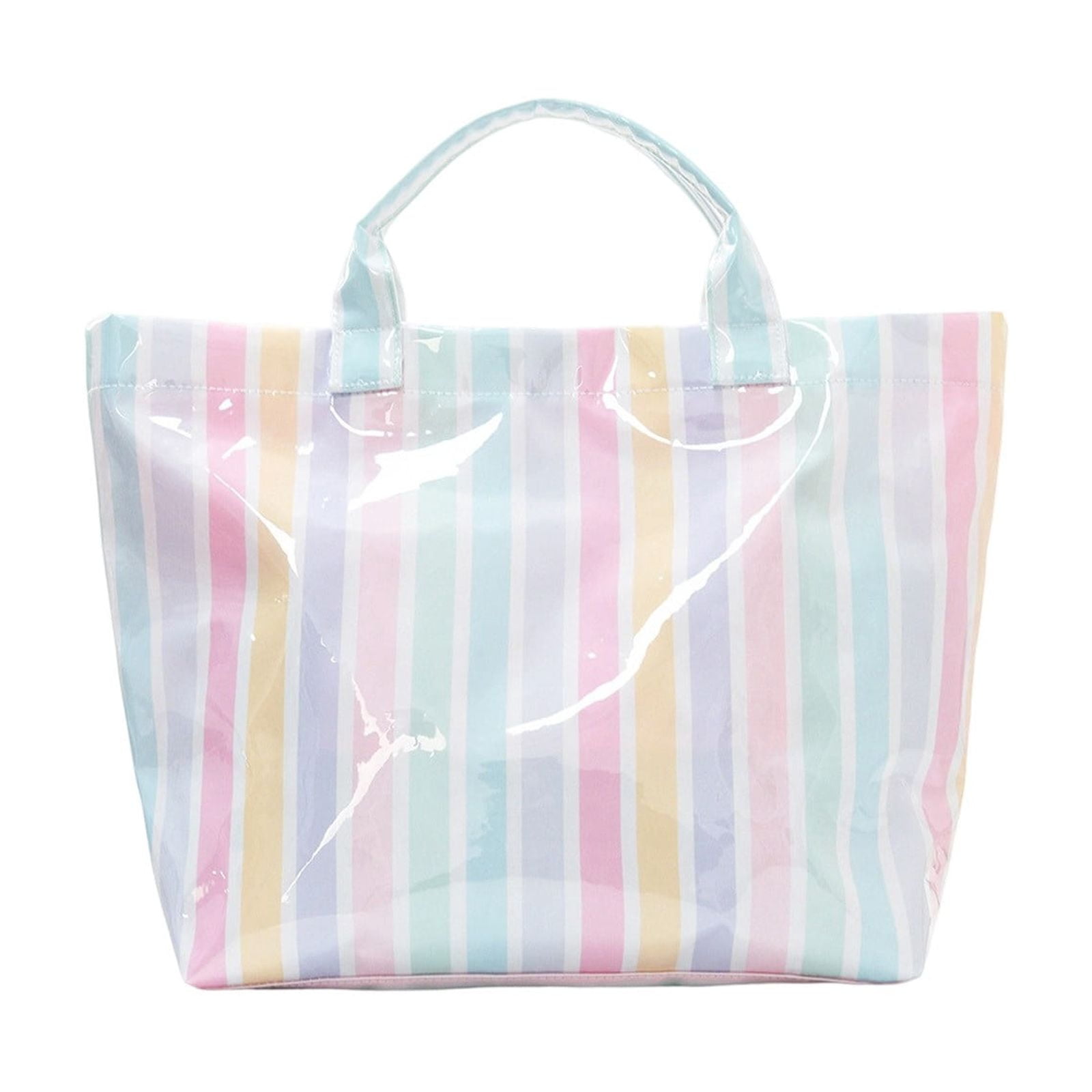 Striped PVC Tote Bag Waterproof Glossy Handbag for Beach & Shopping Large Capacity & Reusable for Daily Travel