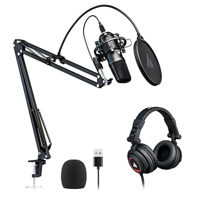 Micrófono MAONO AU-A04H con condensador USB y set de auriculares de estudio