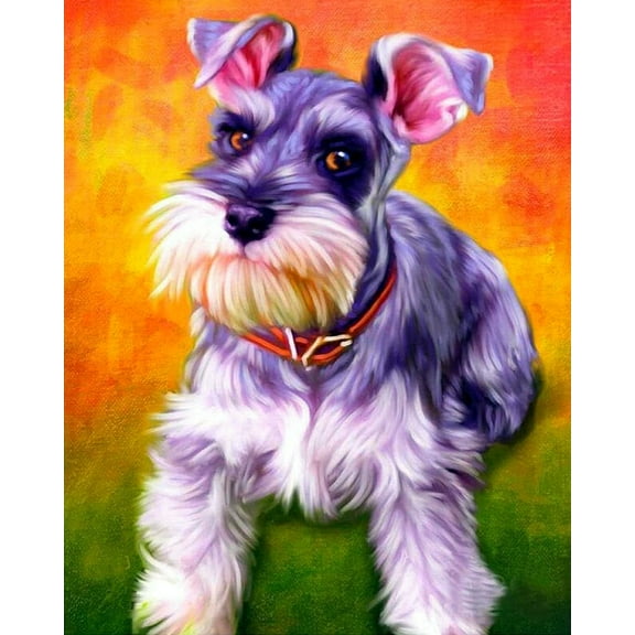Paint by Numbers Kit for Adults -Colorful Dog Schnauzer- on Canvas with Brushes Acrylic Pigment DIY Oil Painting for Home Wall Decor (40x50cm/16x20 inch)-