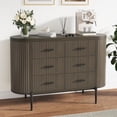 thumbnail image 1 of Fluted 6 Drawer Dresser 47.2 In Mid Century Modern Chest with Faux Marble Top and Gold Handles for Bedroom Walnut, 1 of 7