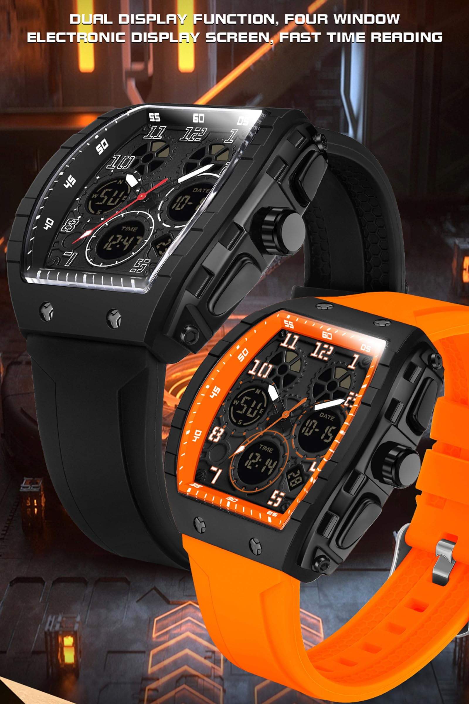 Findtime Designer Watches for Men Causal Quartz Dress Wrist Watch Unique Rectangle Dial White Wristwatch with Digital Analog Dual Time Display Countdown