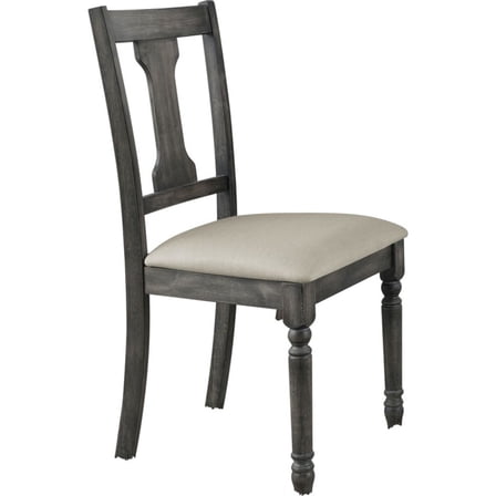 Wallace Tan Linen Side Chairs Set of 2 Weathered Gray Finish Dining/Living Room Seating
