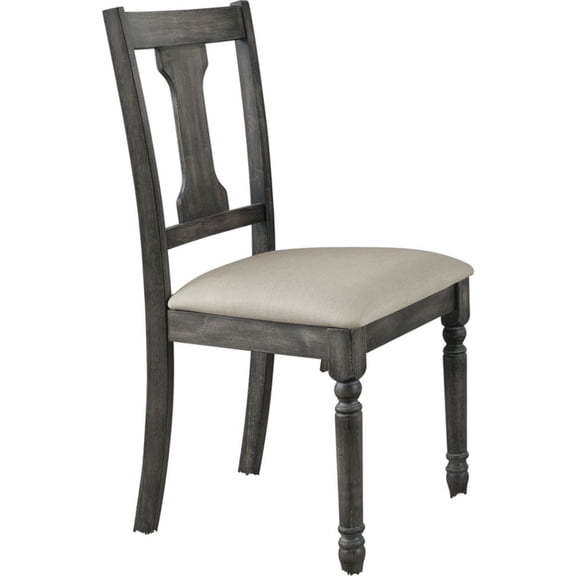 Wallace Tan Linen Side Chairs Set of 2 Weathered Gray Finish Dining/Living Room Seating