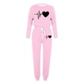 thumbnail image 4 of Puntoco Conjunto de pijama cómodo para mujer, con estampado de letras de invierno, cuello redondo, manga larga, pantalones, ropa informal para el hogar, 4 of 4