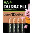 thumbnail image 1 of Duracell Pilas AA Recargables NiMH 2500mAh 1.2V, Baterías de Alta Capacidad Pre-cargadas, Paquete de 4 Pilas, 1 of 5