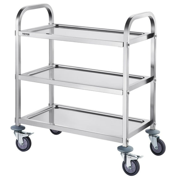 Stainless Steel Utility Cart 3-Tier Rolling Cart with Locking Wheels, 400 lb Capacity for Lab Clinic Kitchen Salon, Mobile Storage Cart