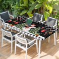 thumbnail image 2 of Black Red Christmas Table Cloths for 3 Foot Rectangle Tables, Snowman Xmas Tree Snowflake Gifts Ball Patio Waterproof Elastic Fitted Tablecloths, Washable Rectangular Table Cover for Camping, 2 of 8