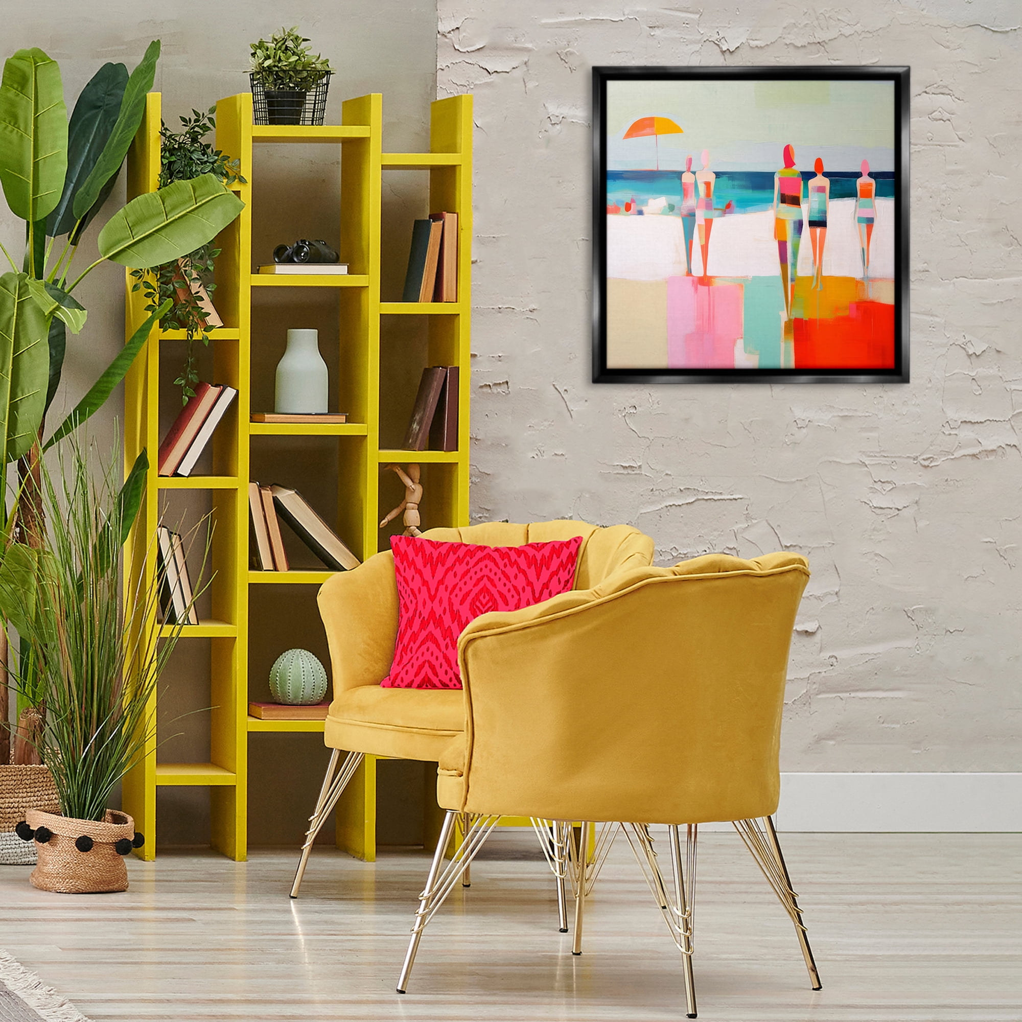 Stupell Industries Strolling on Beach Novelty Painting Black Floater Framed Canvas Art Print Wall Art, 25 x 25