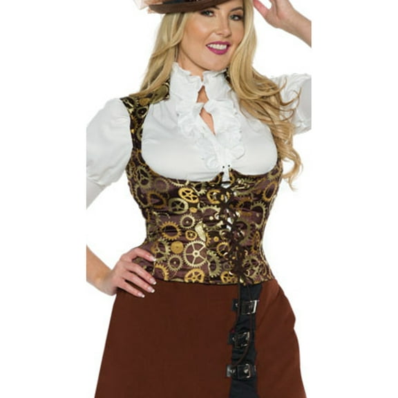 UnderWraps Women's Brown Steampunk Vest With Gold Gears Costume Accessory