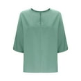 thumbnail image 5 of ABATAB Women Plus Size Cotton Linen Shirts Casual Lightweight Solid Color Tee Blouses Loose Fit Half Sleeve Collared Vacation Tops(X-Large,Mint Green), 5 of 7