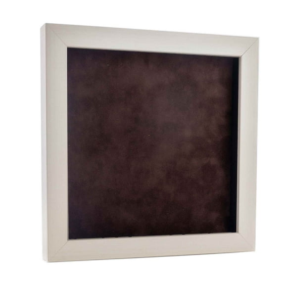 12x12 White Washed Shadowbox Frame - Interior Size 12x12 with 3/4" Usable Depth - Brown Acid-Free Suede Backing