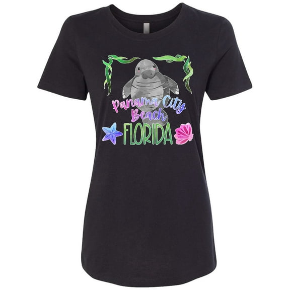 Inktastic Panama City Beach Florida Cute Swimming Manatee Women's T-Shirt