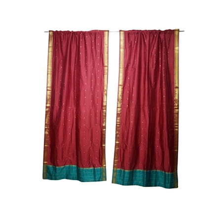 Ready Made Silk Drapery Panels Mogul 2 Handmade Indian Silk Sari Curtain Drape Panel Window Treatment Beautiful Border Rod Pocket Bedroom Living Room Dining Room Studio Decor 96 inch ()
