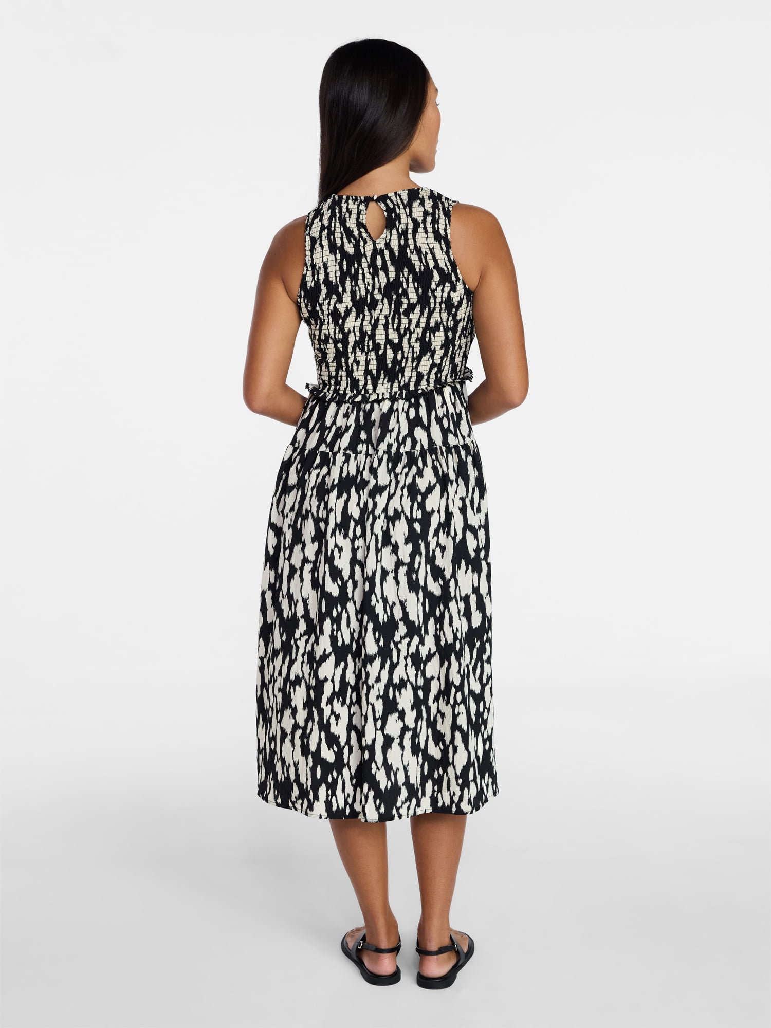 Time and Tru Women's Tiered Skirt Ruffle Smocked Midi Dress, Sizes XS-4X