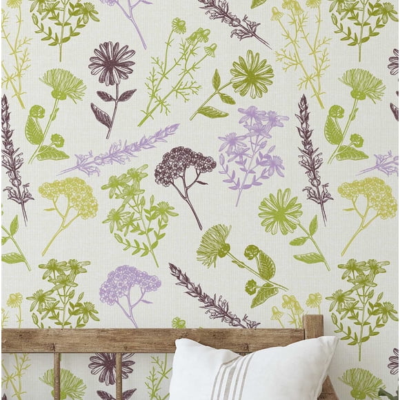 S4Sassy Peel And Stick Wall Covering, Botanical Floral Print Removable Wallwrap- White Instant Wall Makeover Mural For Bathroom, Laundry Room, Closet Interior- Self-Adhesive Wallpaper Vinyl -25"X60"