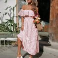 thumbnail image 4 of Birdeem Womens Sexy off Shoulder Solid High Slit Waist Ruched Bodycon Evening Party Short Sleeve Dresses, 4 of 12