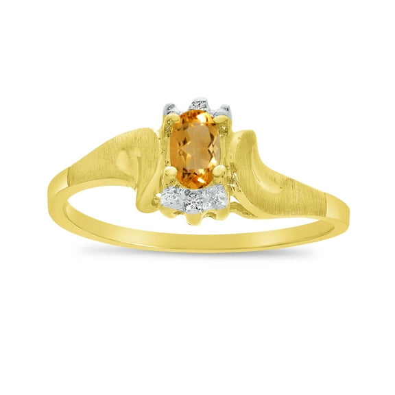 10k Yellow Gold Oval Citrine And Diamond Satin Finish Ring