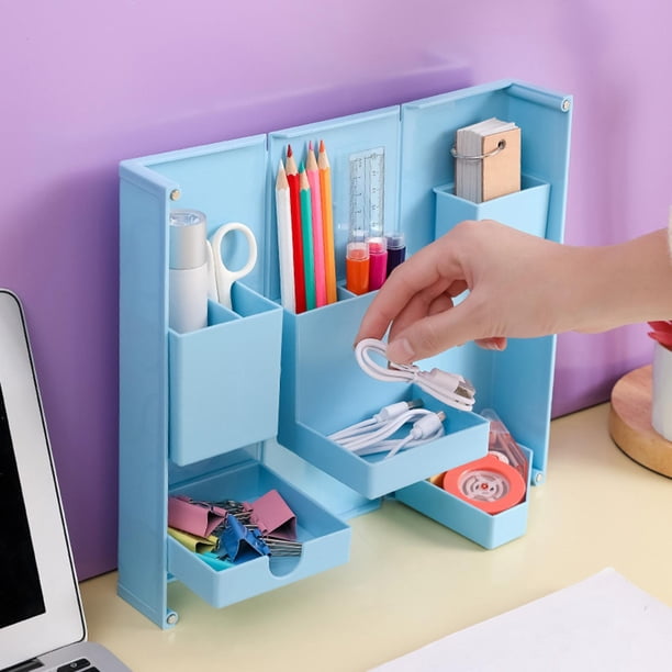 organizador de lápices plegable, caja de almacenamiento de escritorio, contenedor de papelería, estuche para lápices, portalápices para oficina Azul Soledad Organizador de bolígrafos plegable