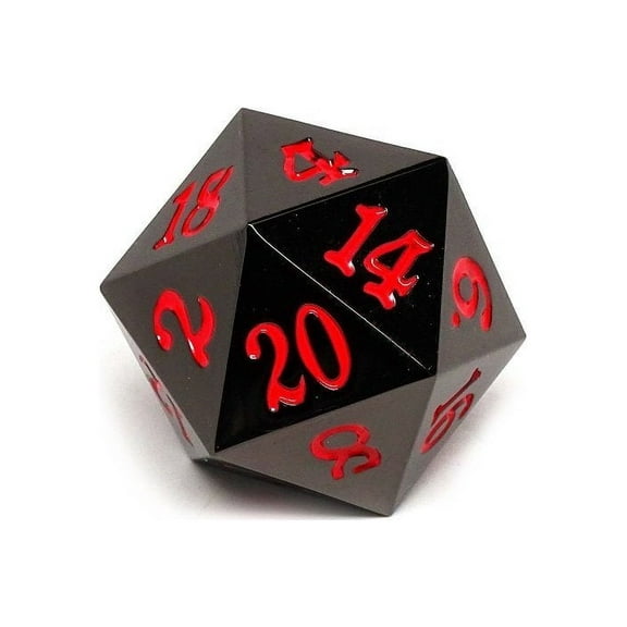 35mm Over Sized Gunmetal Red D20 Dice - Single Die