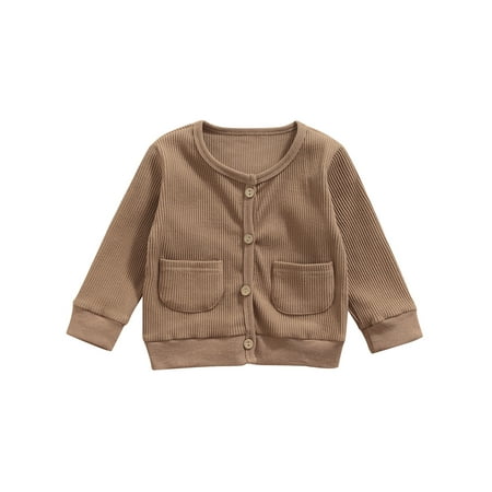 

Canrulo Toddler Infant Baby Girls Long Sleeve Knitted Cardigan with Pocket Decoration Single Breasted Khaki 12-18 Months