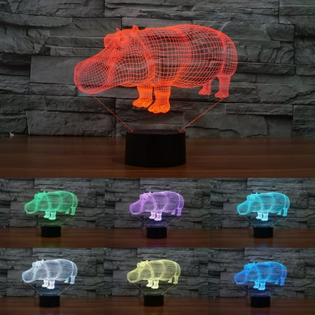 Deal of the Day - Moaere Hippo 3D Illusion LED Night Light Lamp 7 Colors Gradual Changing Touch Switch USB Table Lamp Valentine's Day gift for Lover or Kids Deal of the day