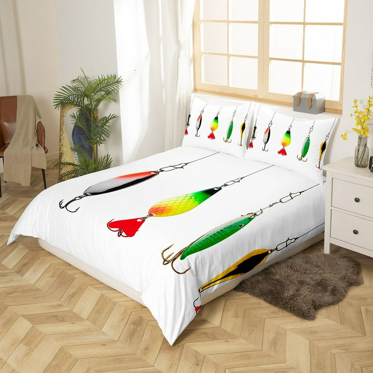 Colorful Fish Hook Comforter Cover Fishing Gear Duvet Cover for