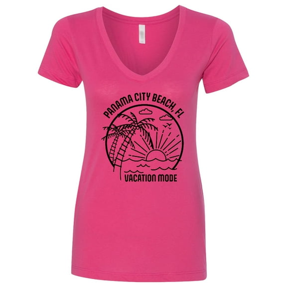 Inktastic Summer Vacation Mode Panama City Beach Florida Women's V-Neck T-Shirt