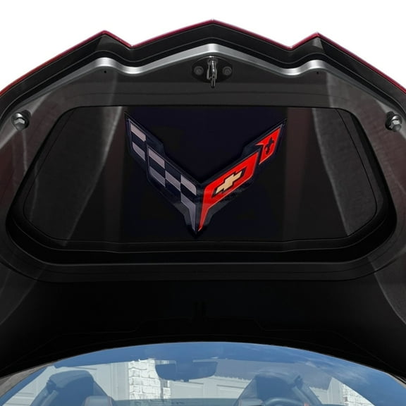 C8 Corvette Trunk BLACK Crossed flag Metal Under Lid Frunk Emblem