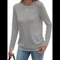 thumbnail image 2 of Camisas de Larga para Mujer, Túnicas, Blusas Holgadas, Elegantes, Cuello Redondo, Suéteres Básicos. Gris L, 2 of 10