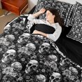 thumbnail image 4 of Feelyou Gothic Skeleton Skull Twin Bedding Sets 7-Piece, Boho Damask Flower Bedding Comforter Set, Vintage Mandala Style Reversible Sheet Sets, Luxury Bedroom Decor, 4 of 8