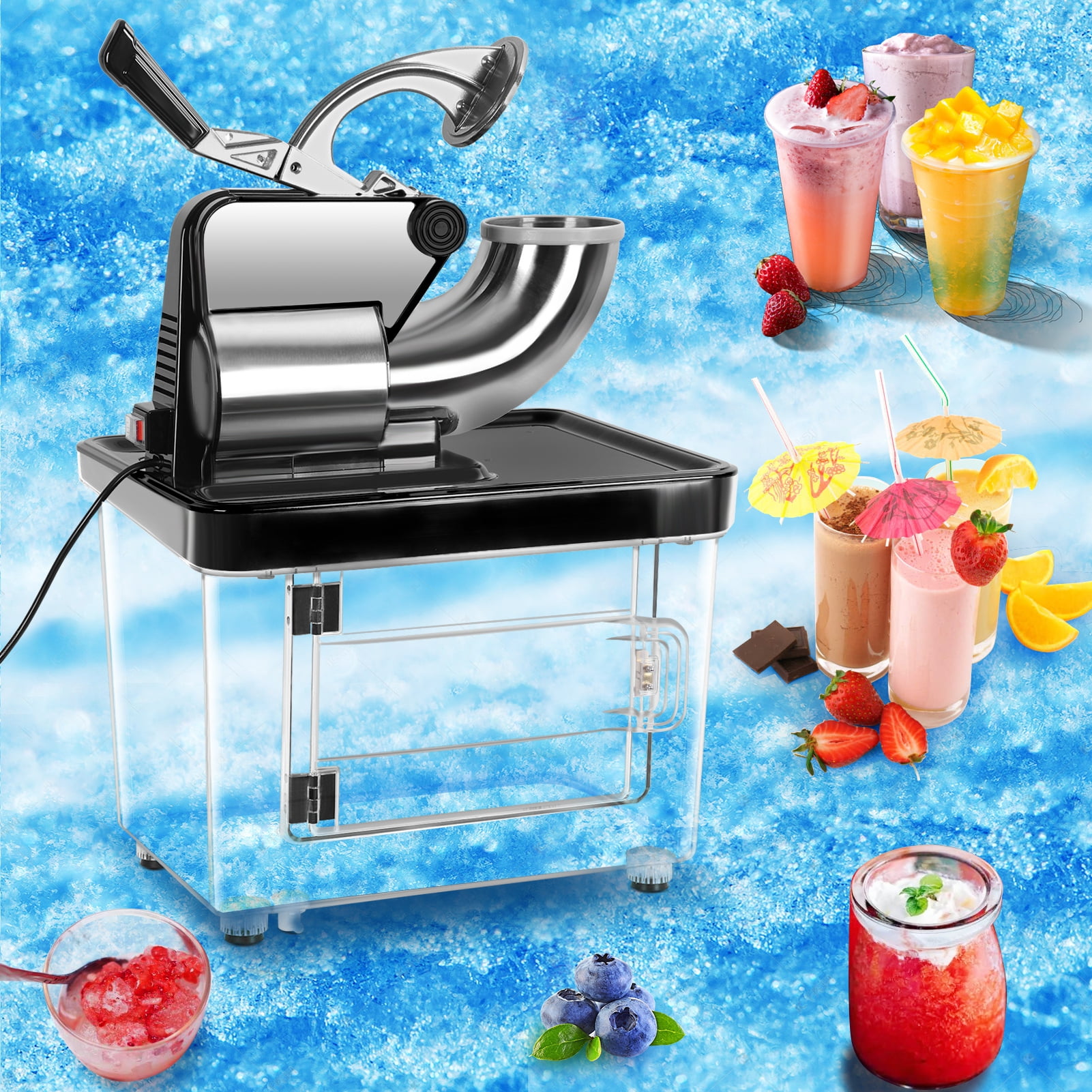 Ltoshu 350W Commercial Ice Crusher (110V) - 300kgs/h High-Speed Shaved Ice Machine with Dual Blades, Stainless Steel Body & Waterproof Switch for Family/Restaurants/Bars (US Plug)