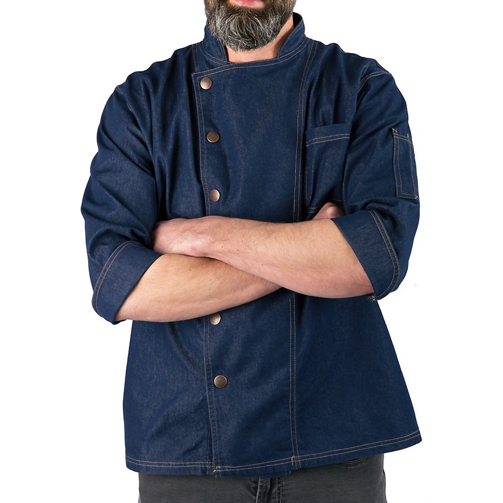 KNG Men's Denim Snap Front Chef Coat