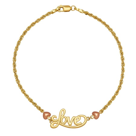 Simply Gold 10kt Yellow Gold Love Bracelet with Rose Gold Hearts, 7.5
