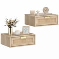 thumbnail image 1 of HOMCOM Floating Bedside Tables Set of 2, Boho Nightstands with Drawer, Oak, 1 of 10