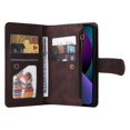 thumbnail image 3 of SaniMore Case for iPhone 14 6.1" 2022, PU Leather Zipper Wallet Cover with [RFID Blocking] Card Slot Magnetic Clsap Flip Folio with Wrist/Crossbody Strap Kickstand Full Protective Cover, Brown, 3 of 15