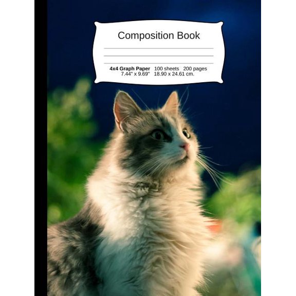 Cat Composition Notebook, 4x4 Graph Paper : 4x4 Quad Rule Composition Book, Student Exercise Science Math Grid, 200 Pages, 7.44 X 9.69 (Paperback)