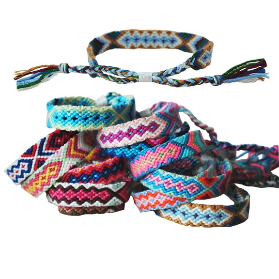 DESIGNICE Woven Friendship Bracelets, Cotton Thread, Adjustable for Women, Kids, Girls, and Men – Mix Color Random（Pack of 12）