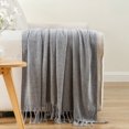 thumbnail image 3 of Battilo Light Grey Chenille Throw Blanket, Decorative Cozy Knit Blanket with Tassels, Home Decor, 50"x60", 3 of 8