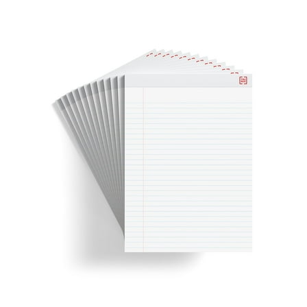 Staples TRU RED Notepad 8.5" x 11.75" Wide Ruled White 50 Sheets/Pad Dozen Pads/Pack (TR58188)