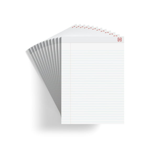 Staples TRU RED Notepad 8.5" x 11.75" Wide Ruled White 50 Sheets/Pad Dozen Pads/Pack (TR58188)