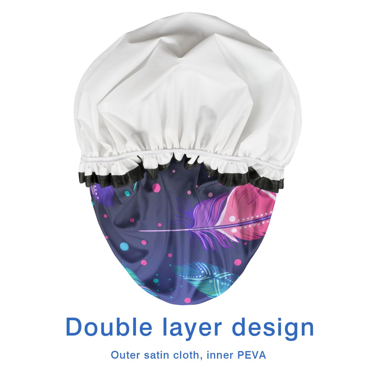 Shower Caps,Neon Feather with Dots Pattern Waterproof Shower Cap for Women 4 Pieces,Double Reusable Hair Cover for Shower PEVA Elastic Stretch Hem