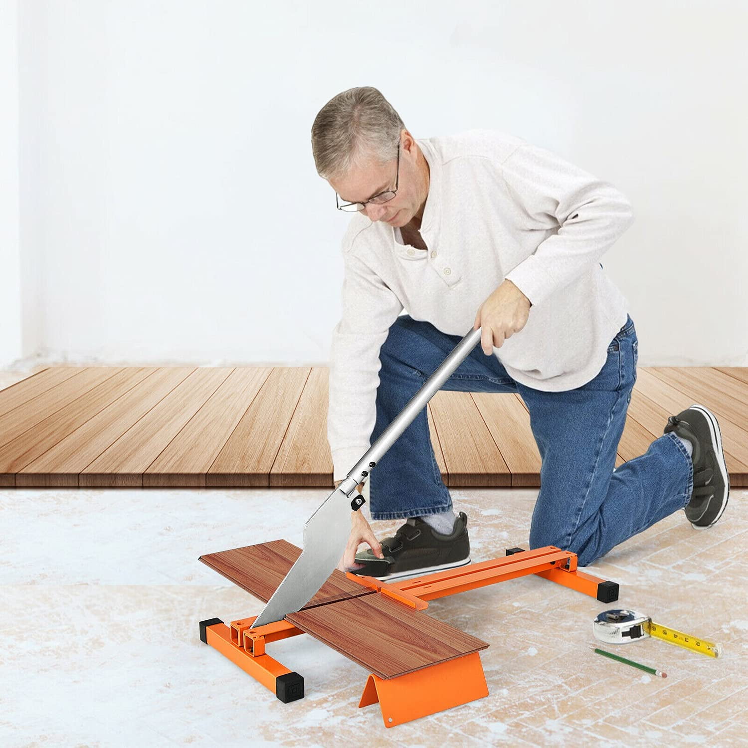 Nisorpa Laminate Floor Cutter 12 inch Vinyl Wood Planks Cut Siding Cutting Hand Tool Duty Steel, Orange, Size: 30.9
